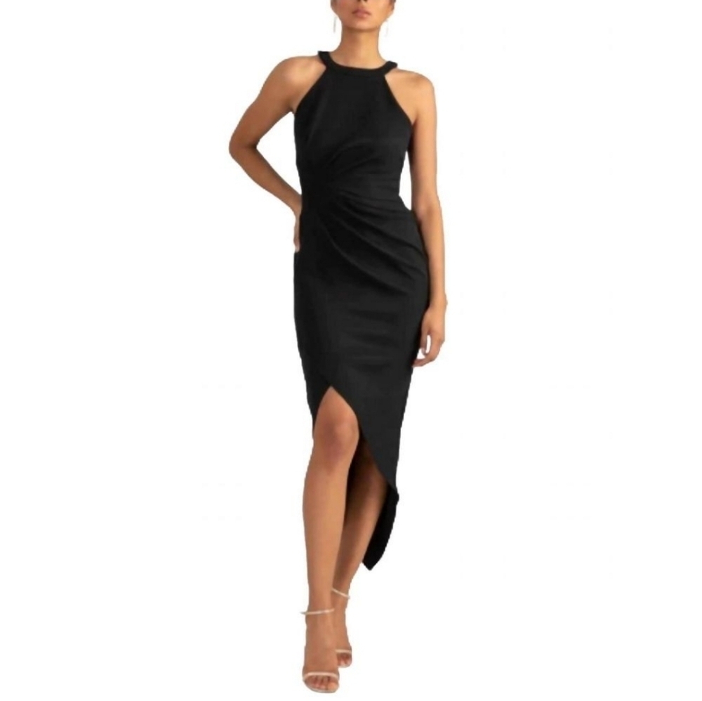 NWT Shoshanna Melosa Midnight Crepe Black Asymmetrical Midi Dress